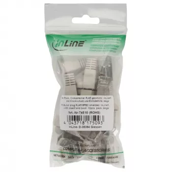 InLine αρσενικό βύσμα crimp RJ45 8P8C θωρακισμένο με οδηγό εισαγωγής και προστασία κάμψης μπεζ