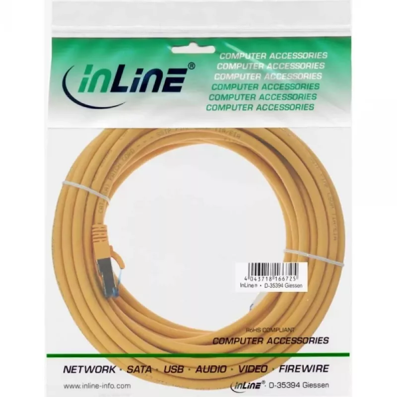 InLine καλώδιο patch S/FTP PiMF Cat.6A χωρίς αλογόνα 500 MHz κίτρινο 7,5 m