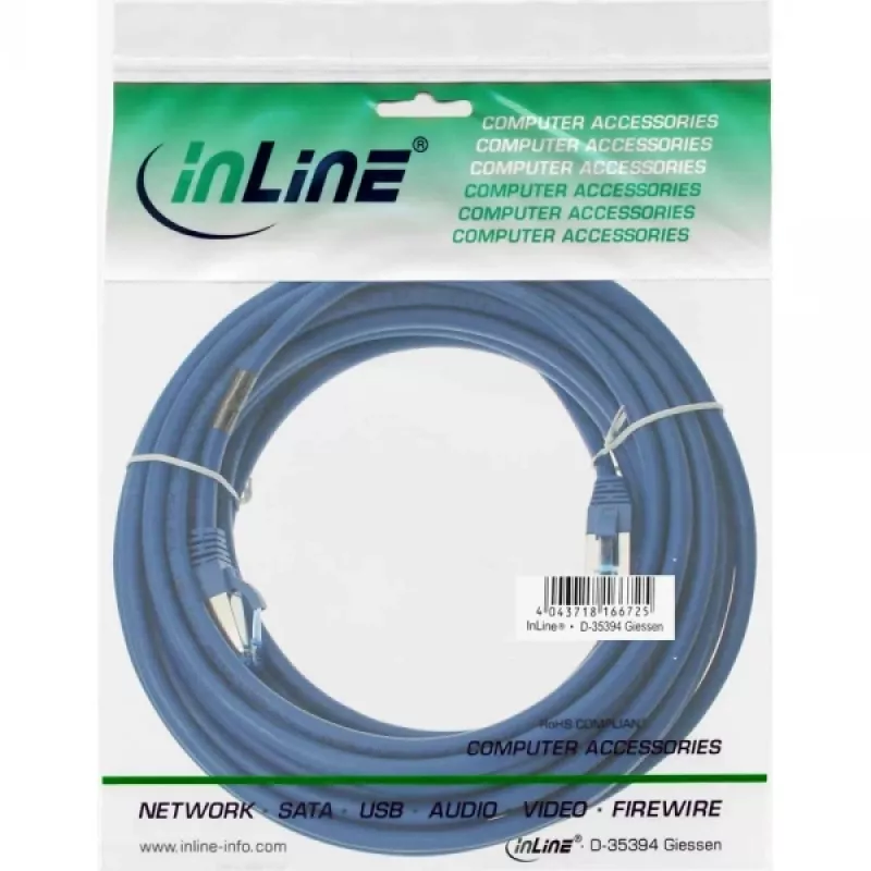 InLine καλώδιο patch S/FTP PiMF Cat.6A χωρίς αλογόνα 500 MHz μπλε 7,5 m