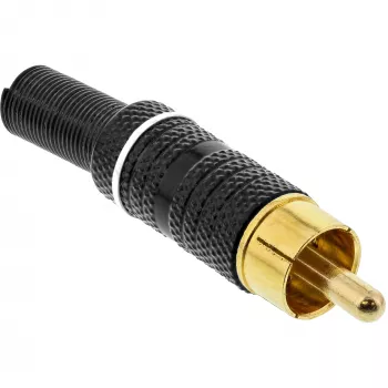 InLine Βύσμα RCA για συγκόλληση λευκός δακτύλιος μέταλλο μαύρο για καλώδιο 6 mm