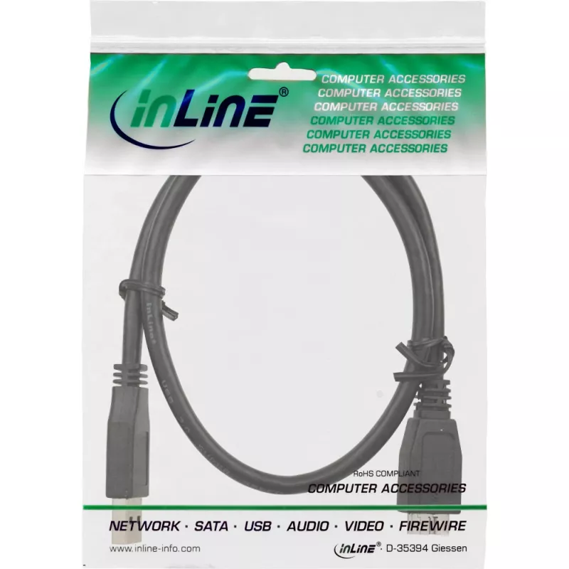 InLine Καλώδιο USB 3.2 Gen.1 βύσμα Τύπου A / βύσμα Micro B, μαύρο, 0,5 m