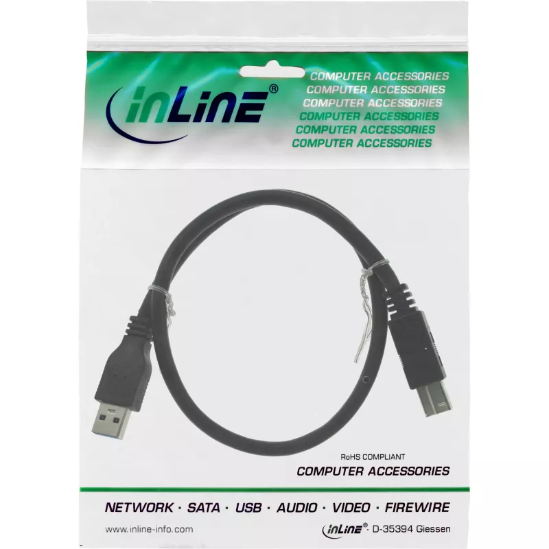 Καλώδιο USB 3.2 Gen.1 βύσμα Τύπου A / βύσμα Τύπου B InLine 35350 5m μαύρο