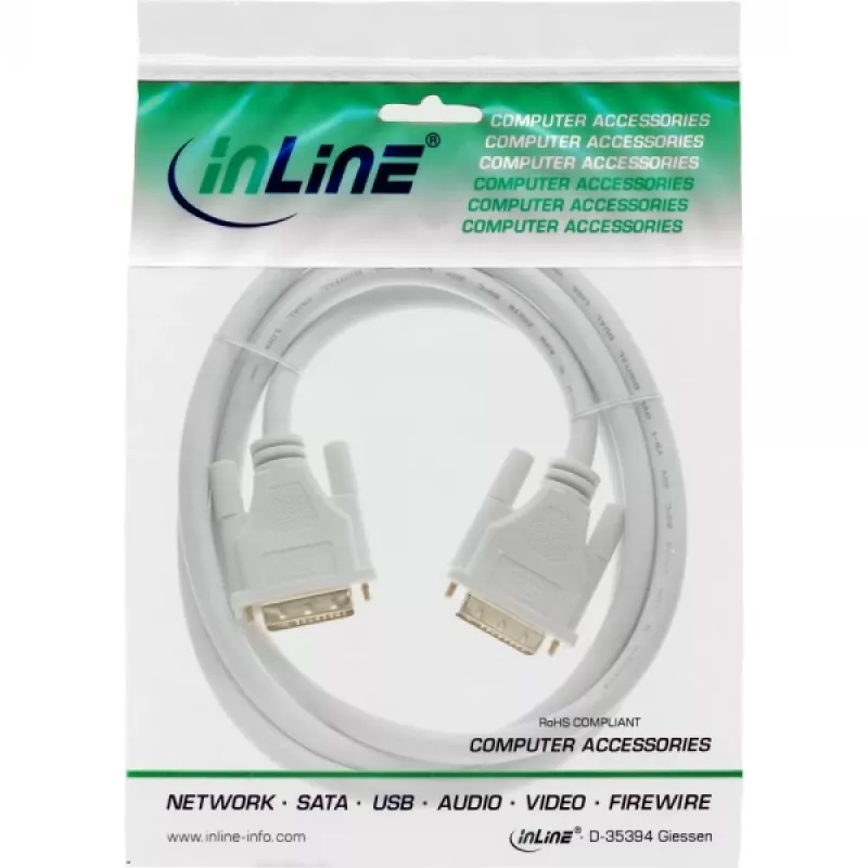 InLine Καλώδιο DVI-D 24+1 αρσενικό/αρσενικό DVI Dual Link λευκό/χρυσό 3m