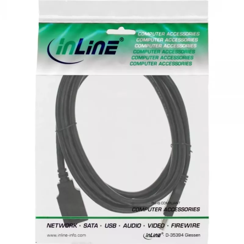 InLine Καλώδιο USB 3.2 Gen.1 Type-A αρσενικό / Type-B θηλυκό, μαύρο, 2,5 m