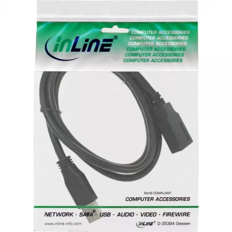 InLine Καλώδιο USB 3.2 Gen.1 Type-A αρσενικό / Type-B θηλυκό, μαύρο, 1,5 m
