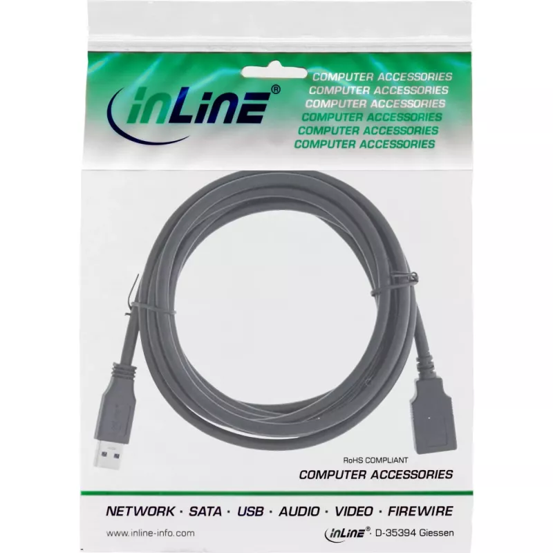 InLine Καλώδιο USB 3.2 Gen.1 Type-A αρσενικό / Type-A θηλυκό, μαύρο, 0,5 m