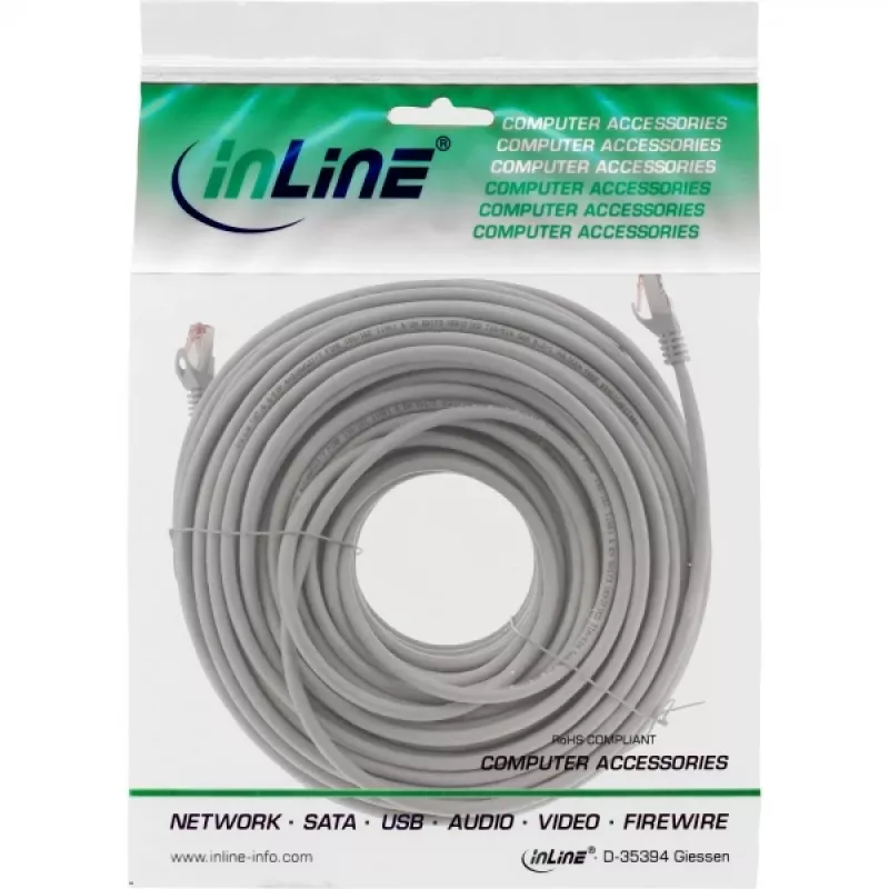 InLine Καλώδιο Patch S/FTP PiMF Cat.6 250MHz χαλκός χωρίς αλογόνα γκρι 50m