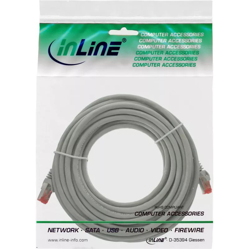 InLine Καλώδιο Patch S/FTP PiMF Cat.6 250MHz χαλκός χωρίς αλογόνα γκρι 10m