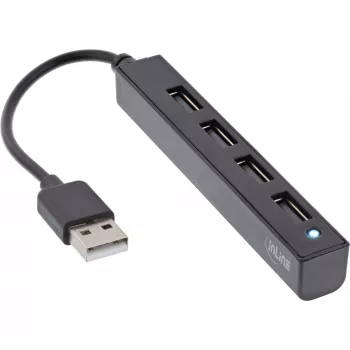 Hub USB 2.0 4 θυρών InLine, αρσενικό βύσμα USB-A σε 4x θηλυκό υποδοχή USB-A, καλώδιο 15cm