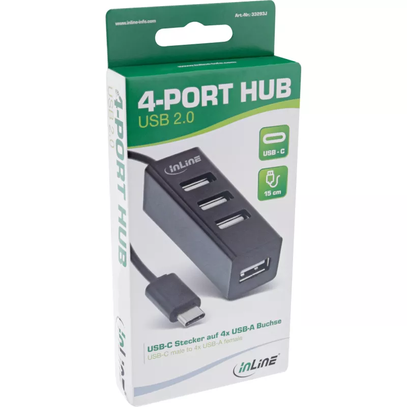 Hub USB 2.0 4 θυρών InLine, αρσενικό βύσμα USB-C σε 4x θηλυκό υποδοχή USB-A, καλώδιο 15cm