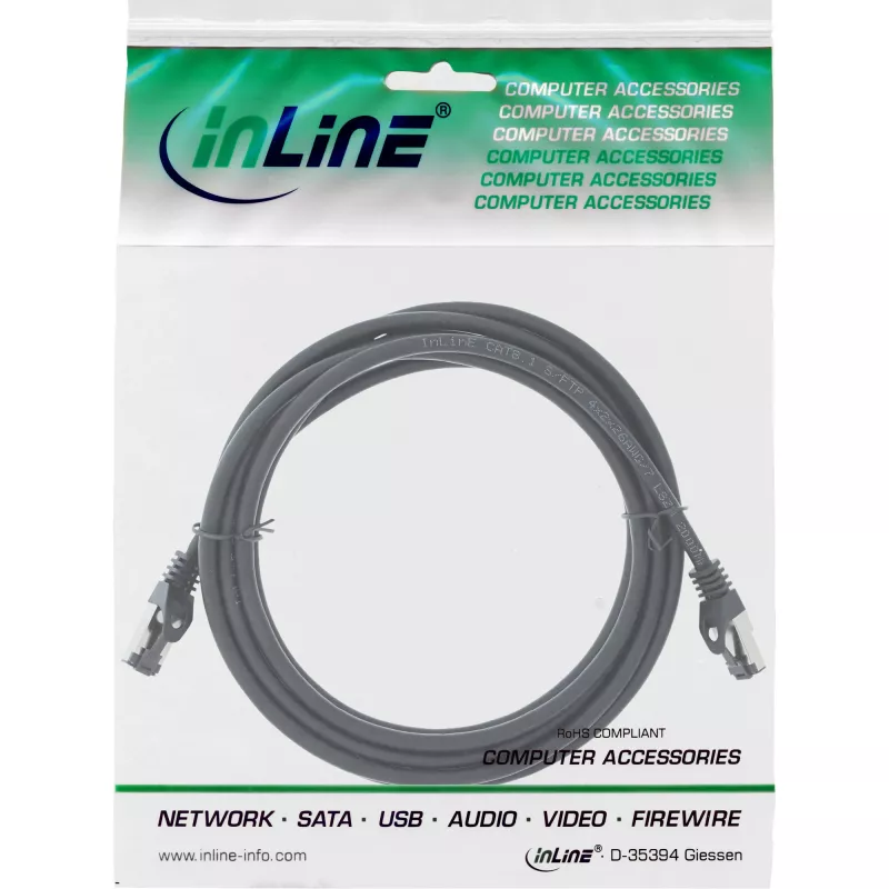Καλώδιο δικτύου InLine S/FTP PiMF Cat.8.1 χωρίς αλογόνα 2000 MHz μαύρο, 0,5 m