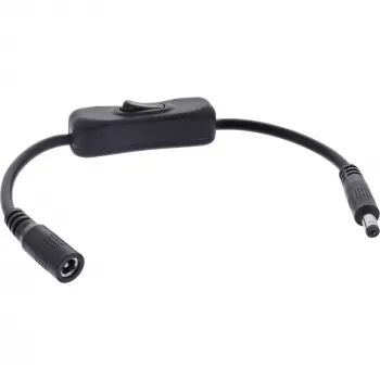 InLine Καλώδιο DC με διακόπτη, βύσμα/υποδοχή DC 5,5x2,1mm, AWG 18, μαύρο, 0,20m