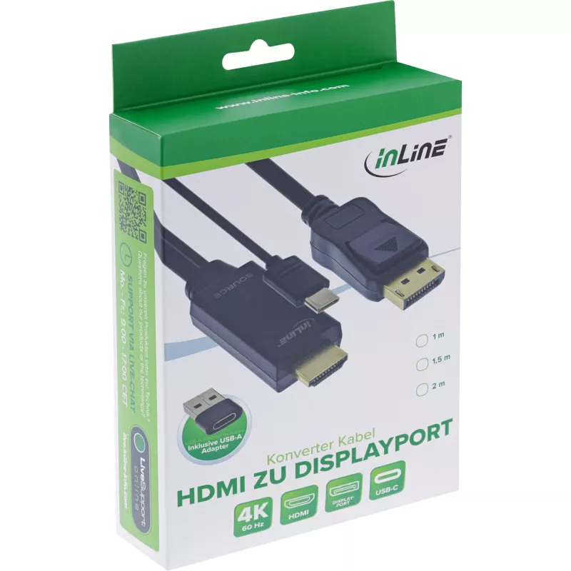 Ενεργός μετατροπέας βίντεο InLine 17161I 3840x2160 HDMI σε DisplayPort