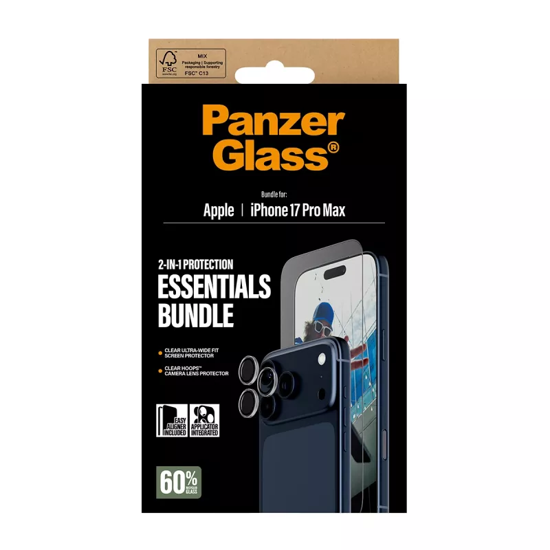 PanzerGlass 2-in-1 Essentials Bundle iPhone 17 Pro Max ανθεκτικό σε γρατσουνιές κραδασμούς