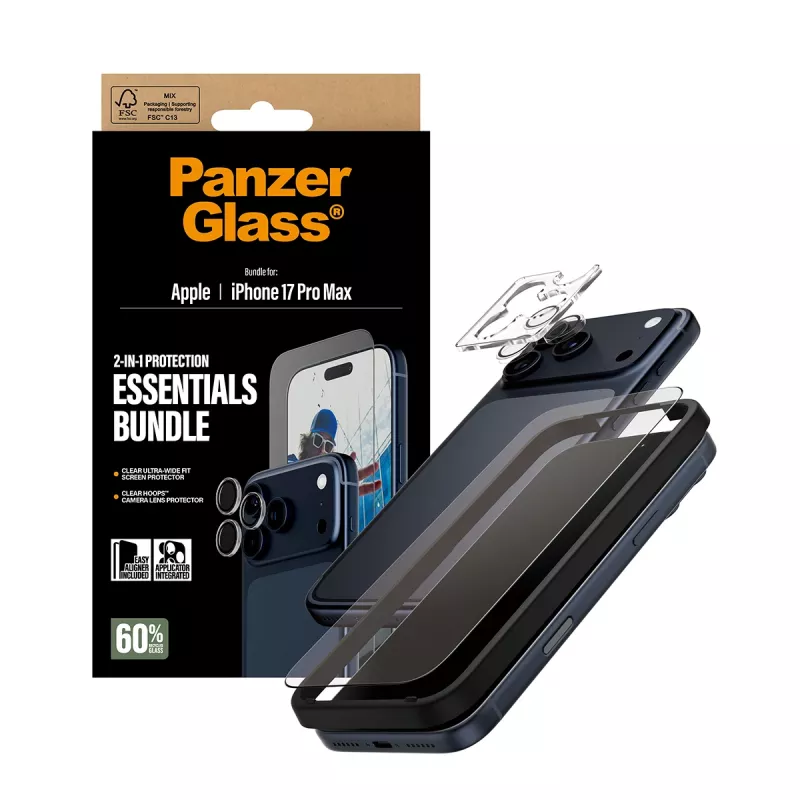 PanzerGlass 2-in-1 Essentials Bundle iPhone 17 Pro Max ανθεκτικό σε γρατσουνιές κραδασμούς