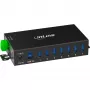 InLine 35396B βιομηχανικός διανομέας USB 3.2 Gen 1, 7x USB-A, 5 Gbit/s, περίβλημα αλουμινίου, στερέωση σε ράγα DIN, με τροφοδοτικό 12 V, μαύρος