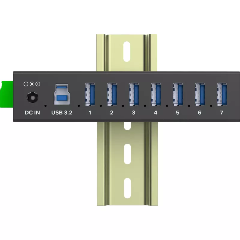 InLine 35396B βιομηχανικός διανομέας USB 3.2 Gen 1, 7x USB-A, 5 Gbit/s, περίβλημα αλουμινίου, στερέωση σε ράγα DIN, με τροφοδοτικό 12 V, μαύρος