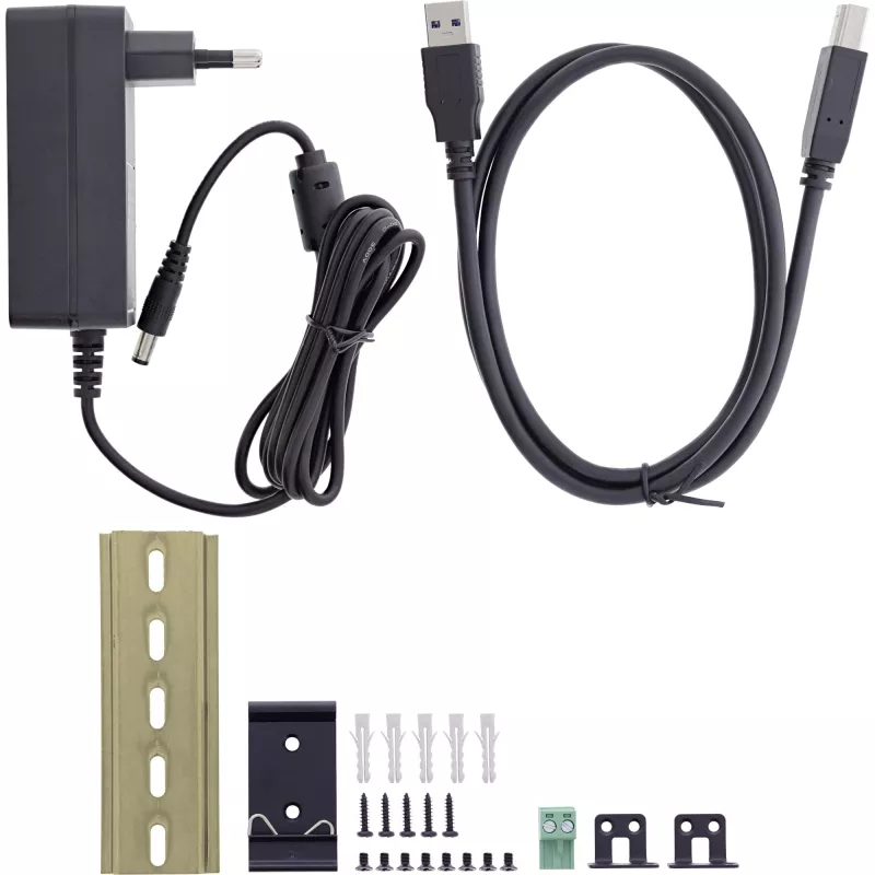 InLine 35396B βιομηχανικός διανομέας USB 3.2 Gen 1, 7x USB-A, 5 Gbit/s, περίβλημα αλουμινίου, στερέωση σε ράγα DIN, με τροφοδοτικό 12 V, μαύρος