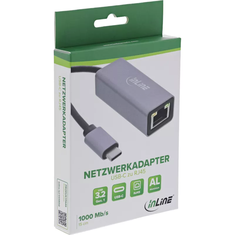 InLine 33380Q Προσαρμογέας RJ-45 USB Type-C αρσενικό 1 Gbit/s Γκρι