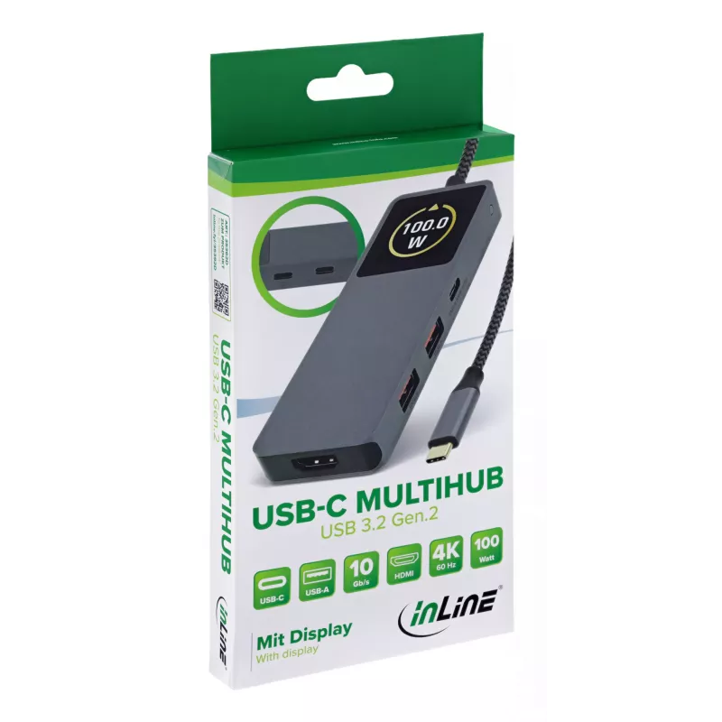 Hub διασύνδεσης USB-C InLine 35392D USB 3.2 Gen 2 Type-C Host σε HDMI, USB-A, USB-C 10000 Mbit/s γκρι
