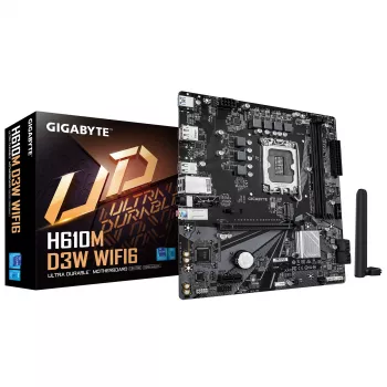 Μητρική GIGABYTE H610M D3W WIFI6 – Υποστηρίζει επεξεργαστές Intel Core 14ης γενιάς, 5+1+1 φάσεις VRM, έως 5600 MHz DDR4, 1x PCIe 3.0 M.2, Wi-Fi 6, 1GbE LAN, USB 3.2 Gen 1