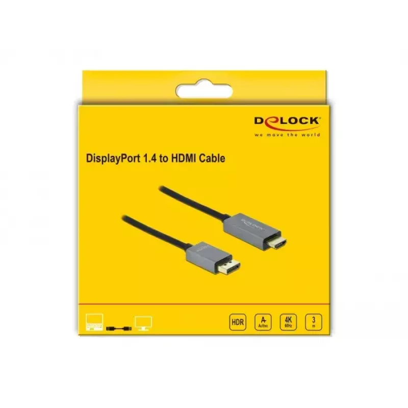 Ενεργό καλώδιο DisplayPort 1.4 σε HDMI DeLOCK 85930 3m