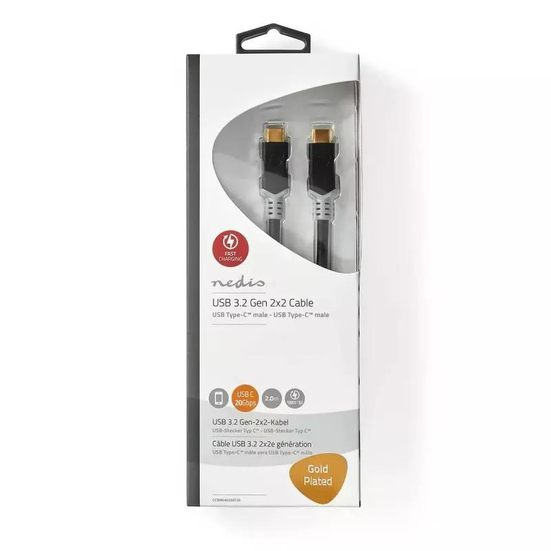 Καλώδιο USB Nedis CCBW64020AT20 USB4 Gen 2x2 2 m USB C Μαύρο Ασημί