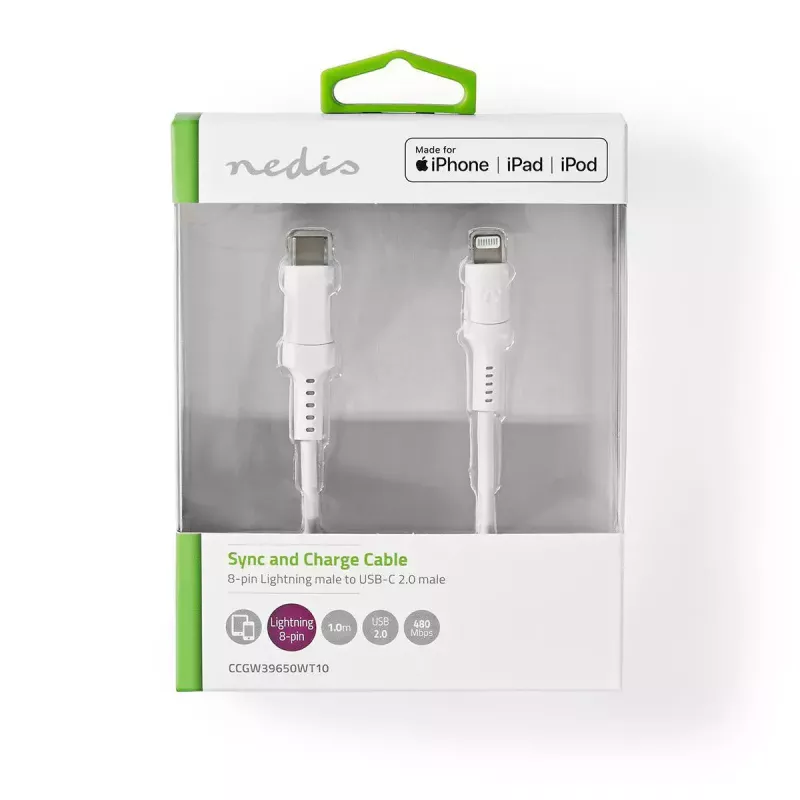Καλώδιο Lightning Nedis CCGW39650WT10 1m λευκό USB C