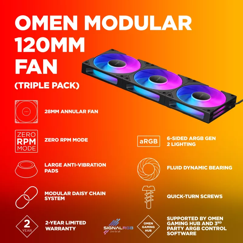 HP OMEN Modular 120mm Ανεμιστήρας - Συσκευασία τριών τεμ. Μαύρο