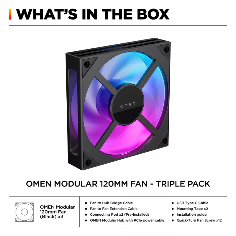 HP OMEN Modular 120mm Ανεμιστήρας - Συσκευασία τριών τεμ. Μαύρο