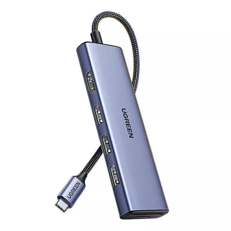 UGREEN 20956A Revodok CM511 διανομέας USB-C 6 σε 1, HDMI, 3x USB-A 3.0, SD/TF, 5 Gbps, ασημί