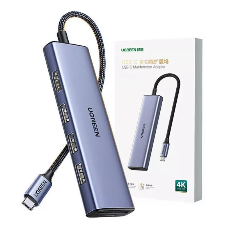 UGREEN 20956A Revodok CM511 διανομέας USB-C 6 σε 1, HDMI, 3x USB-A 3.0, SD/TF, 5 Gbps, ασημί