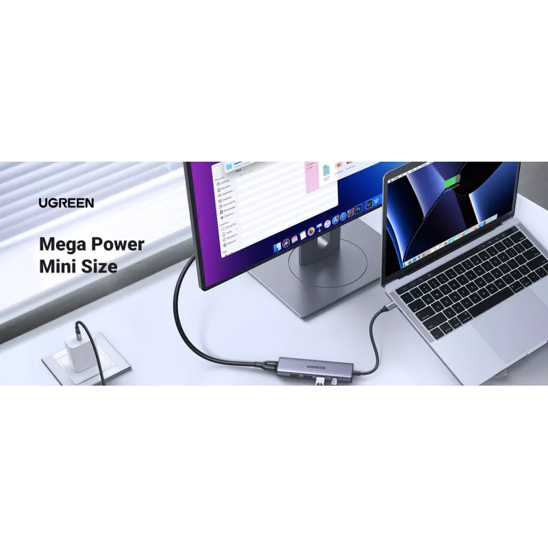 UGREEN 20956A Revodok CM511 διανομέας USB-C 6 σε 1, HDMI, 3x USB-A 3.0, SD/TF, 5 Gbps, ασημί