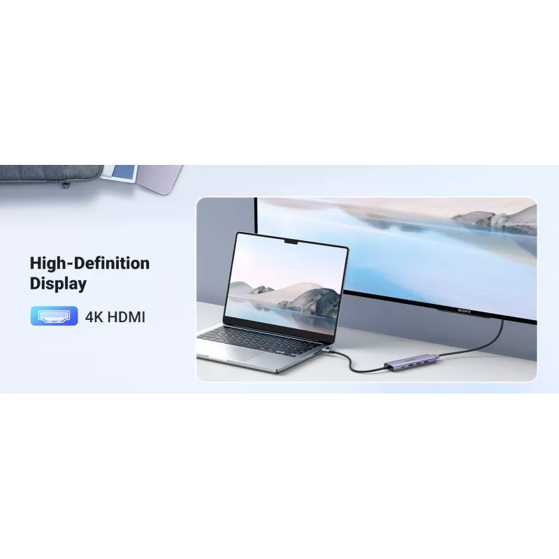 UGREEN 20956A Revodok CM511 διανομέας USB-C 6 σε 1, HDMI, 3x USB-A 3.0, SD/TF, 5 Gbps, ασημί