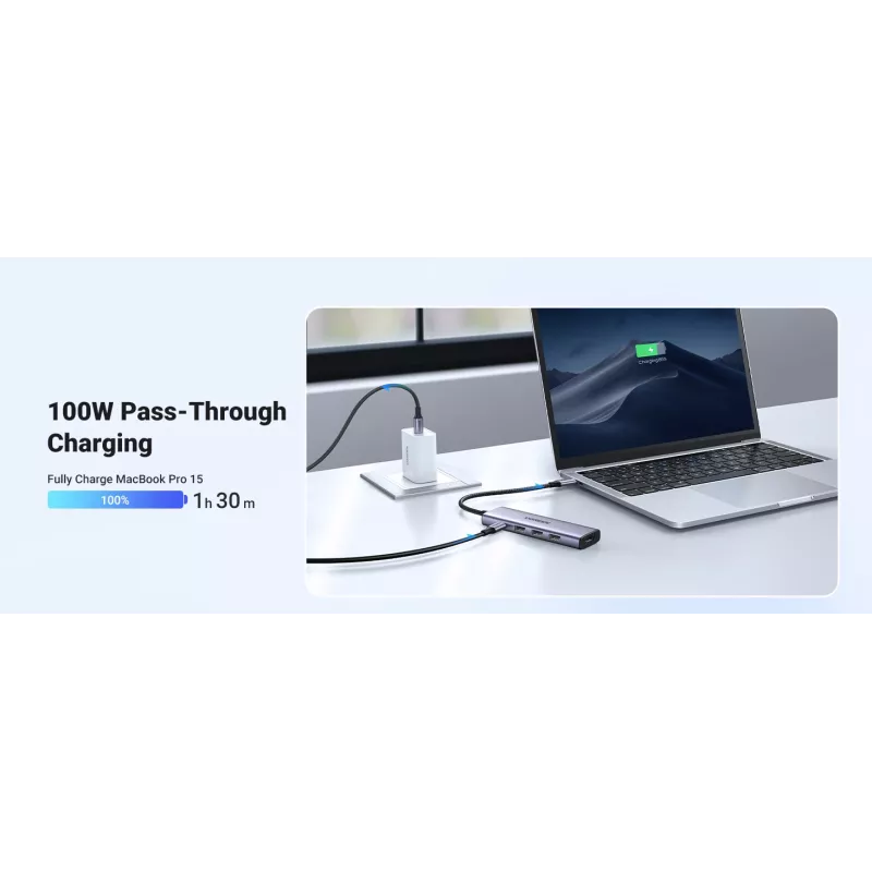 UGREEN 20956A Revodok CM511 διανομέας USB-C 6 σε 1, HDMI, 3x USB-A 3.0, SD/TF, 5 Gbps, ασημί