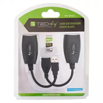 Techly IUSB-EXTENDTY5 Επεκτατής USB μέσω καλωδίου Cat.5e/6 έως 50 m, USB Type-A σε RJ-45, USB 1.1, χωρίς τροφοδοτικό, μαύρο