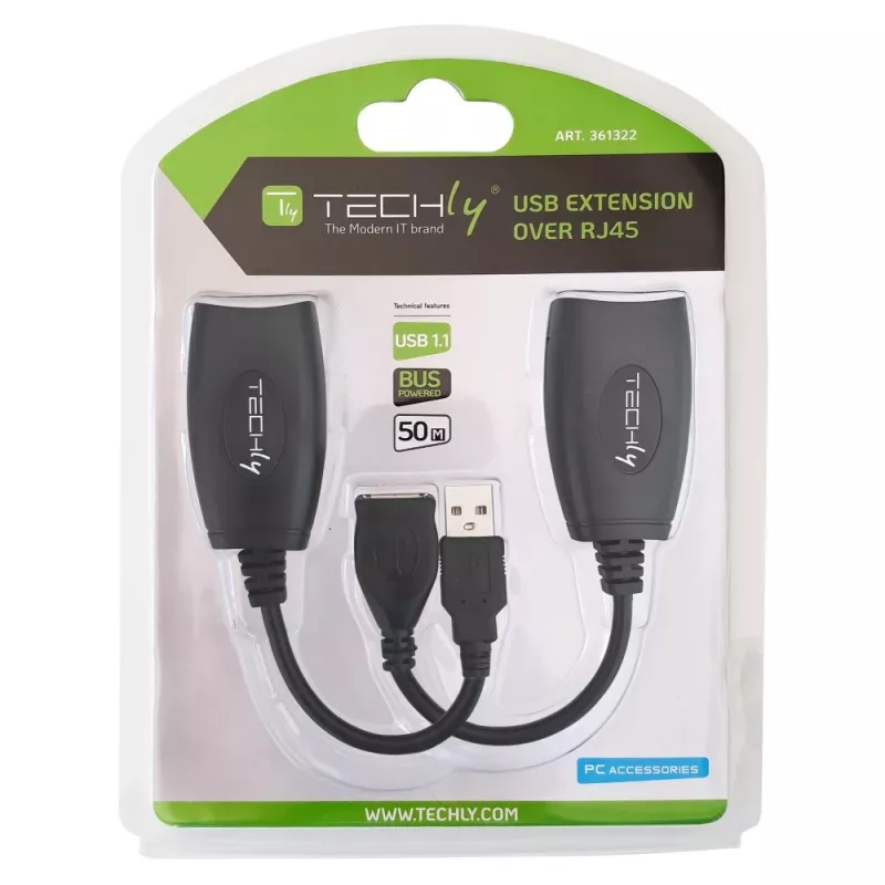 Techly IUSB-EXTENDTY5 επεκτάτης USB μέσω καλωδίου Cat.5e/6 έως 50 m, USB σε RJ-45, μαύρο