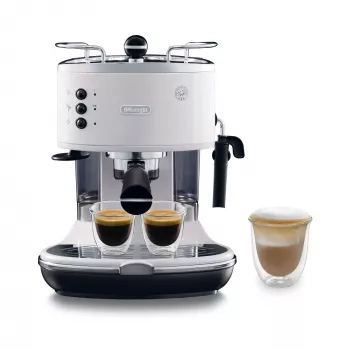 Μηχανή espresso De’Longhi ECO 311.W — χειροκίνητη 15 bar, δοχείο νερού 1,4 L, 2 φλιτζάνια, λειτουργία διατήρησης θερμότητας, επιτραπέζια συσκευή