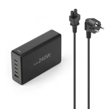 Σταθμός φόρτισης HAMA 201977, 240W συνολικά, 4× USB-C, 1× USB-A, μαύρο