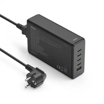 Σταθμός φόρτισης HAMA 201977, 240W συνολικά, 4× USB-C, 1× USB-A, μαύρο
