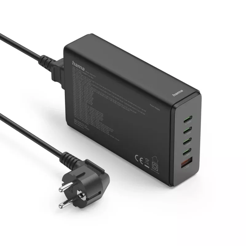 Σταθμός φόρτισης HAMA 201977, 240W συνολικά, 4× USB-C, 1× USB-A, μαύρο