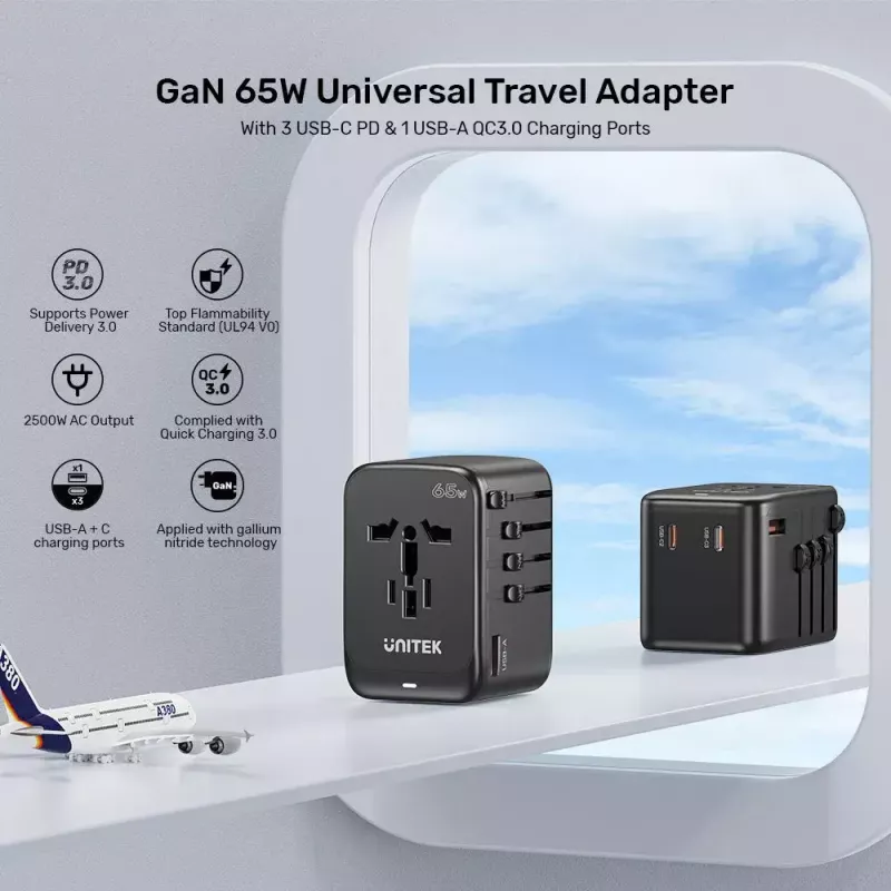 Προσαρμογέας ταξιδιού UNITEK P1122ABK01 Universal μαύρο Type C G I