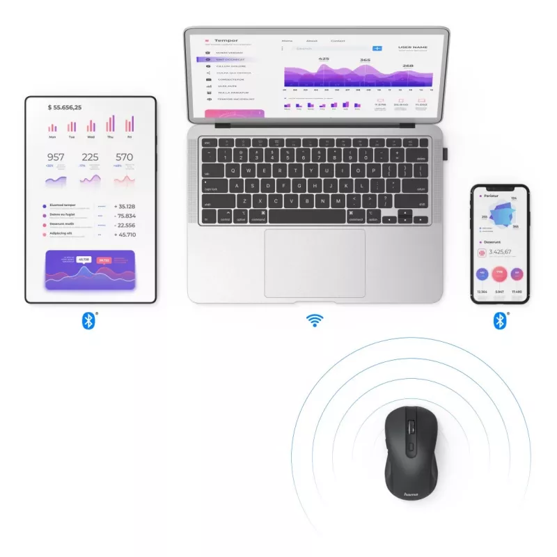 Hama MW-650 Ποντίκι γραφείου Δεξιόχειρας Bluetooth + USB Type-A Οπτικό 2400 DPI
