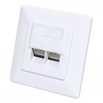 Intellinet 2-port Cat6 10G θωρακισμένη πρίζα τοίχου RJ45, χωνευτής τοποθέτησης με πλαίσιο κάλυψης, STP, λευκό σήματος RAL9003