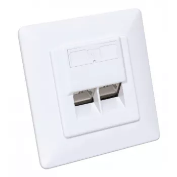 Intellinet 2-port Cat6 10G θωρακισμένη πρίζα τοίχου RJ45, χωνευτής τοποθέτησης με πλαίσιο κάλυψης, STP, λευκό σήματος RAL9003