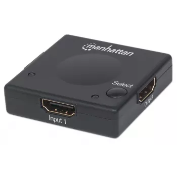 Manhattan Διακόπτης HDMI 2 Θυρών, 1080p, συνδέει 2 πηγές HDMI με 1 οθόνη, αυτόματη και χειροκίνητη εναλλαγή (με κουμπί), δεν απαιτείται εξωτερική τροφοδοσία, Μαύρο, τρία χρόνια εγγύηση