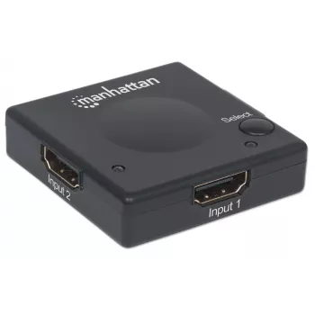 Manhattan Διακόπτης HDMI 2 Θυρών, 1080p, συνδέει 2 πηγές HDMI με 1 οθόνη, αυτόματη και χειροκίνητη εναλλαγή (με κουμπί), δεν απαιτείται εξωτερική τροφοδοσία, Μαύρο, τρία χρόνια εγγύηση