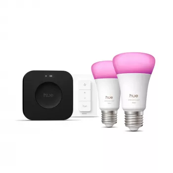 Philips Hue White and colour ambience Starterkit: 2 έξυπνες λάμπες E27 + διακόπτης dimmer + Bridge Pro
