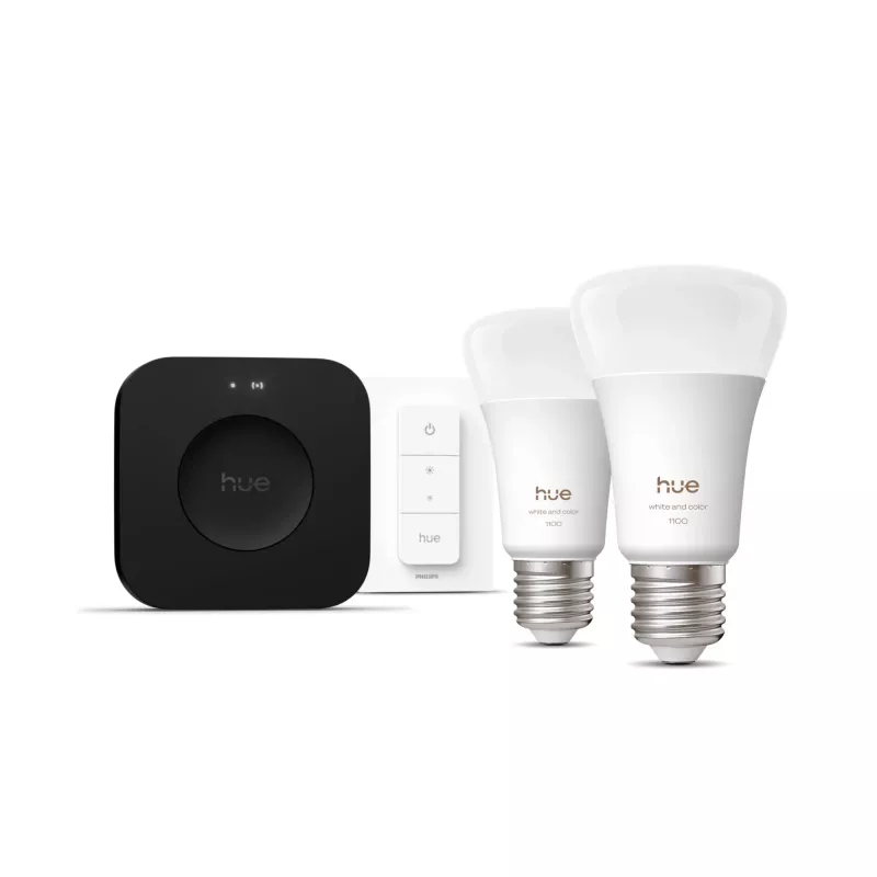 Philips Hue White and colour ambience Starterkit: 2 έξυπνες λάμπες E27 + διακόπτης dimmer + Bridge Pro