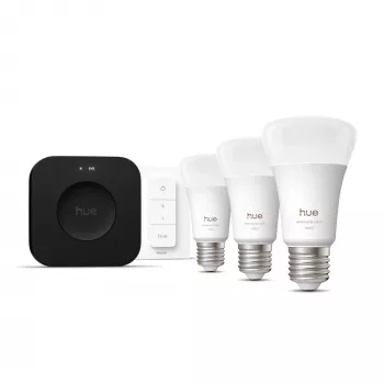 Έξυπνο σετ φωτισμού Philips Hue White and Colour Ambience Starter Kit — 3 έξυπνες λάμπες E27, διακόπτης dimmer, Bridge Pro, Bluetooth/Zigbee